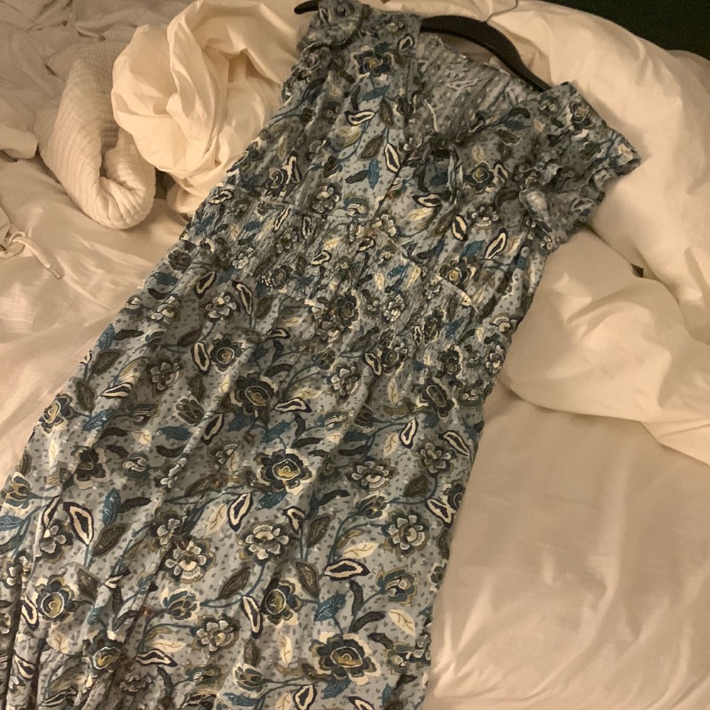 Cute long summer dress ready for vacation. Teal multicolor paisley print.